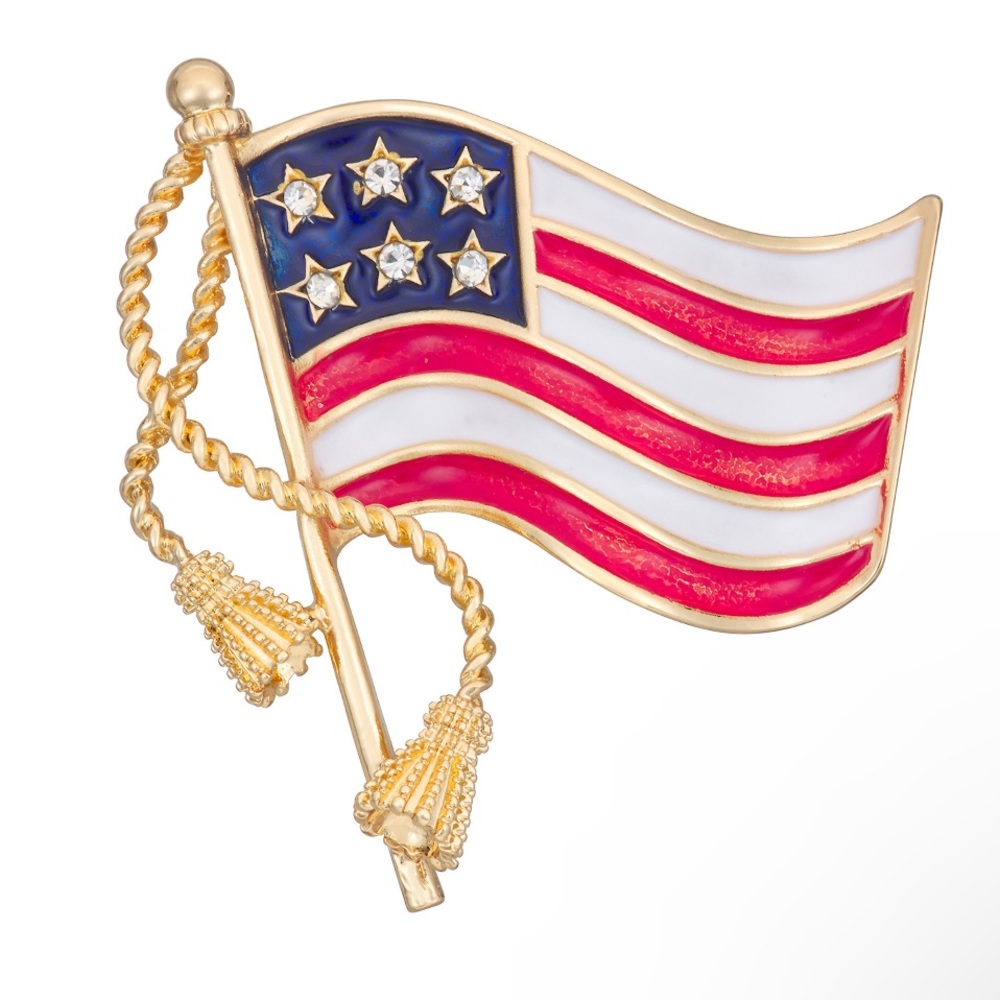 Napier Gold Tone Crystal American Flag Pin